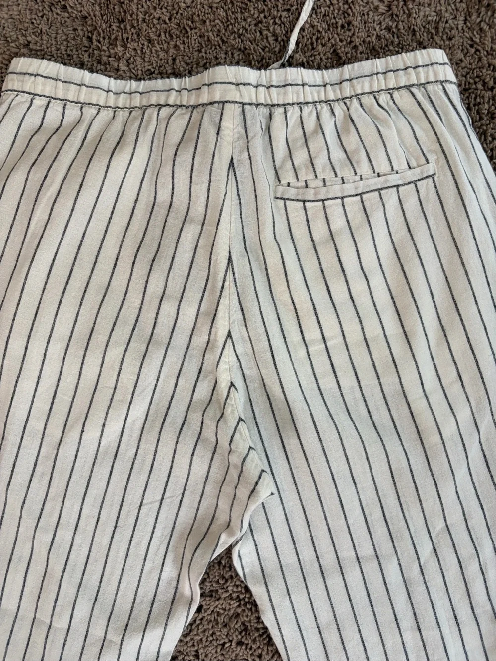 H&M Womens Sz S Stripe Linen Blend Trouser Pants Slacks Elastic Button Zip Front